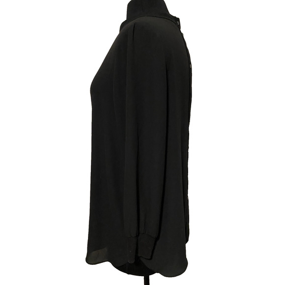 Loft Blouse Womens Size Medium Black Buttons Up Back High Neck Silky Tunic Top - Picture 2 of 15